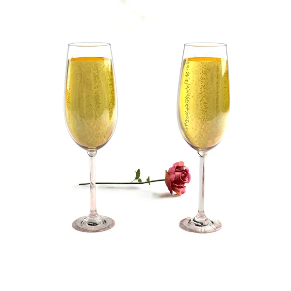 Two glasses of good champagne and a rose — Stock Photo, Image