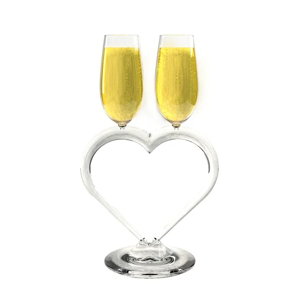 Due bicchieri di champagne a forma di cuore — Foto Stock