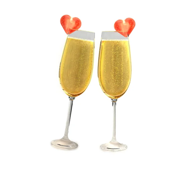 Due bicchieri di champagne con due pomodori — Foto Stock