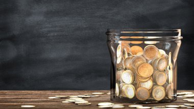 Mason jar full of coins. Financial saving metaphor. clipart