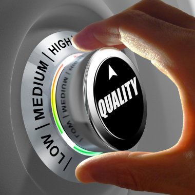 Hand rotating a button and selecting the level of quality. clipart