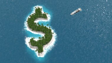 Tax haven, financial or wealth evasion on a dollar shaped island. clipart