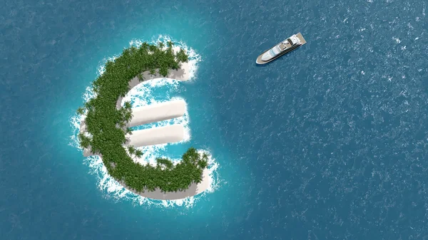 Tax haven, financial or wealth evasion on a euro shaped island. — Stock Photo, Image