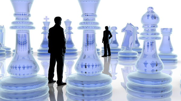 Strategy concept. Two business men playing chess.