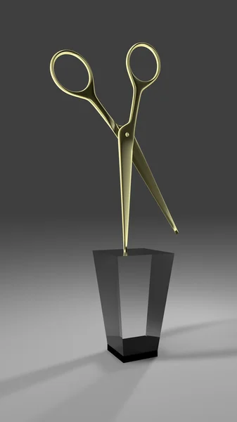 Golden scissors trophy på piedestal — Stockfoto