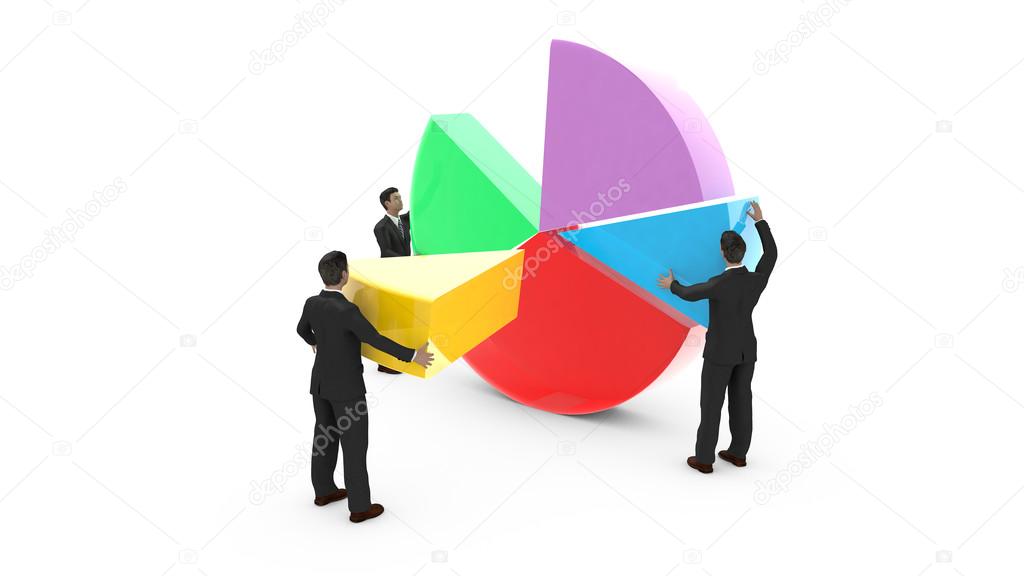 Business men assembling a pie chart