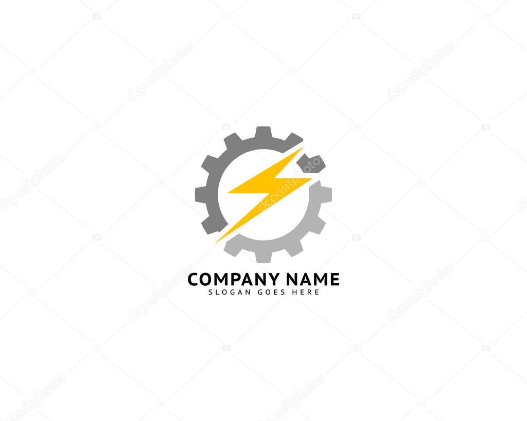 Lightning Gear Vector Logo Design Template, Gear and Lightning Design Logo Element