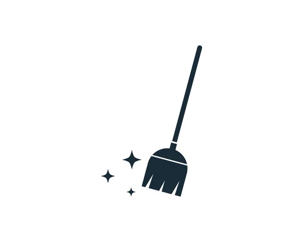 Метла Оборудование Чистки Иконка Векторный Логотип Дизайн Иллюстрации — стоковый вектор