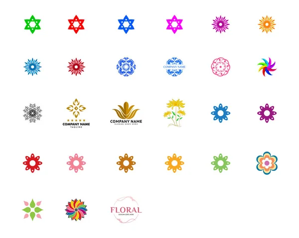 Ensemble Design Vectoriel Icône Logo Fleur Abstraite — Image vectorielle