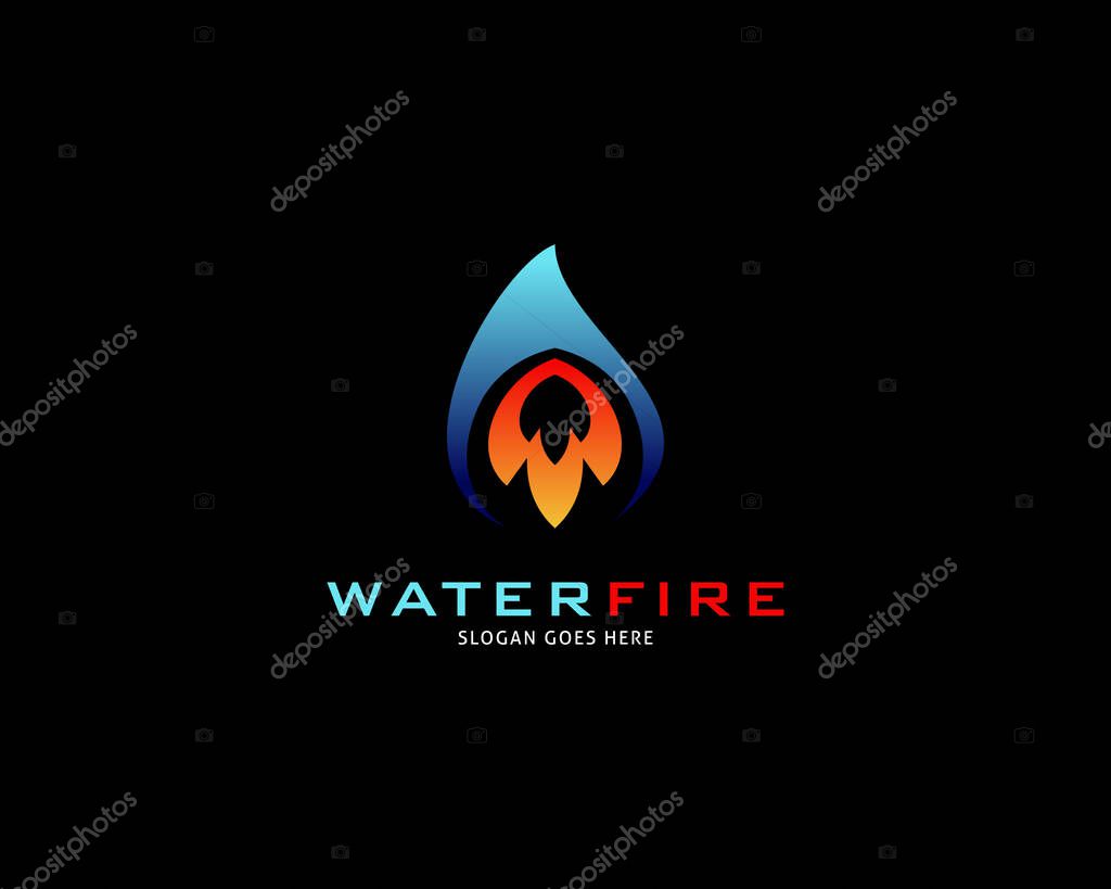 Water Drop Fire Logo Design Template Icon
