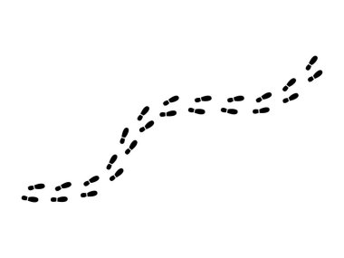 Beyaz arkaplanda izole edilmiş ayak izleri için temiz vektör ikonu. Seyrüsefer, yolculuk, yön ya da asgari ve modern tasarım tarzında takip kavramları için mükemmel.