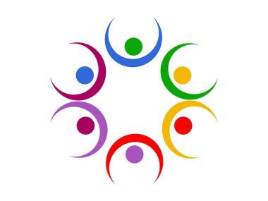 Takım çalışmasını, toplumu ve birliği temsil eden minimalist grup simgesi. İşletme, sosyal ağ ve web, uygulama veya bilgi tasarımı alanlarındaki işbirliği kavramları için mükemmel.