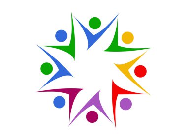 Takım çalışmasını, toplumu ve birliği temsil eden minimalist grup simgesi. İşletme, sosyal ağ ve web, uygulama veya bilgi tasarımı alanlarındaki işbirliği kavramları için mükemmel.