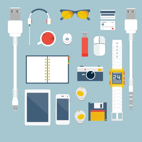 J'adore les gadgets. Ensemble vectoriel Flat business — Image vectorielle