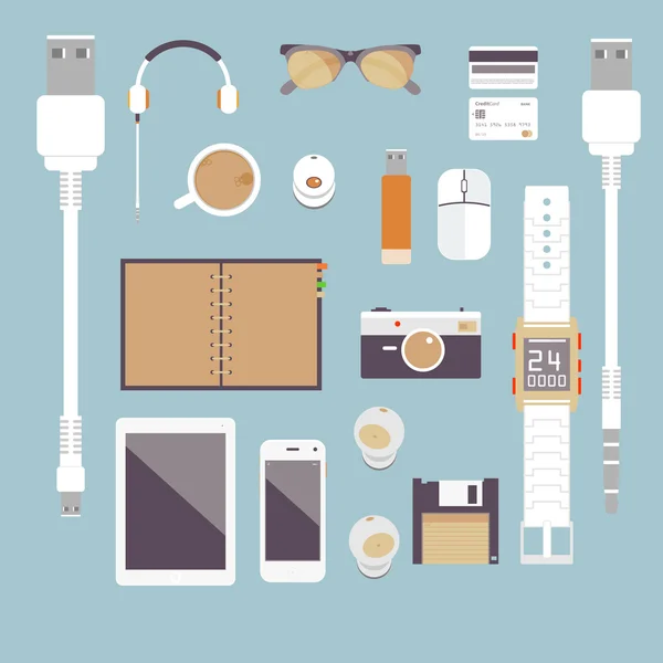 J'adore les gadgets. Ensemble vectoriel Flat business — Image vectorielle