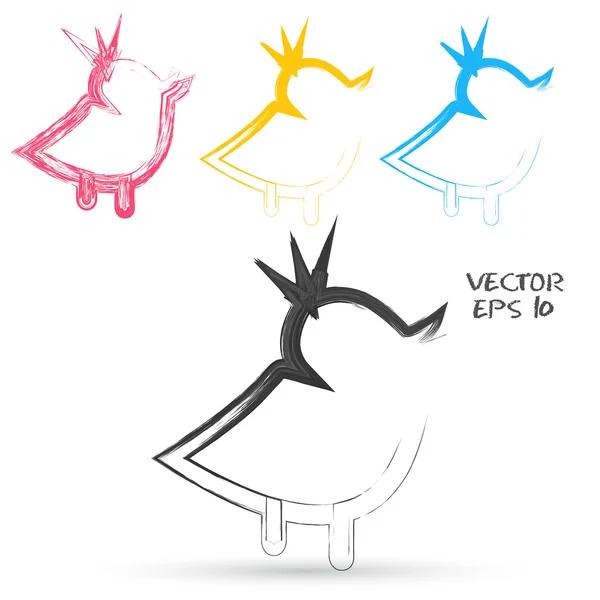 Vector schets stijl van twitter vogel iconen. — Stockvector