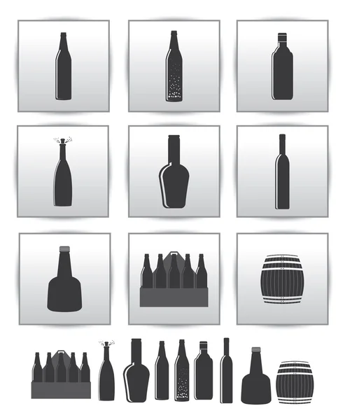 Icône vectorielle boissons alcoolisées. set carré gris — Image vectorielle