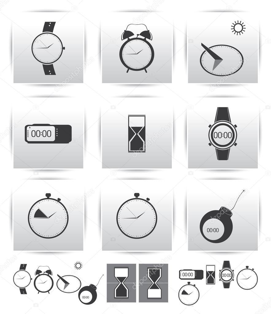 Vector set icons. Time and clock.