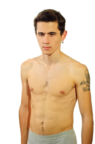 Nude tattooed man in underwear with aggressive look — Stockfoto