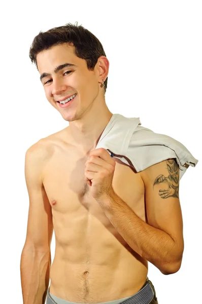 A man with nude torso and a shirt in the hand — Stock Photo, Image