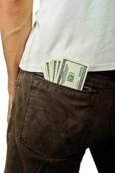 Dinheiro no bolso das costas — Fotografia de Stock