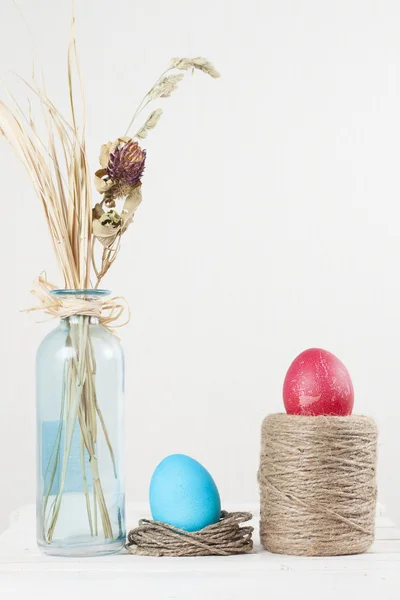 Composition Colorful Easter eggs on white background — Stock Photo, Image