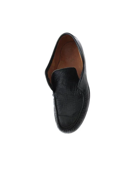 Velhos Sapatos Couro Preto Isolado Branco — Fotografia de Stock