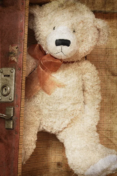 Urso de pelúcia de estilo vintage e mala velha — Fotografia de Stock