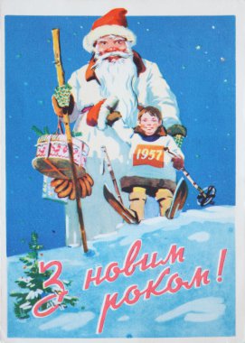 Noel ve yeni yıl için Sovyet kartpostal