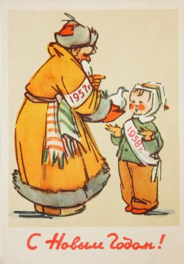 Noel ve yeni yıl için Sovyet kartpostal