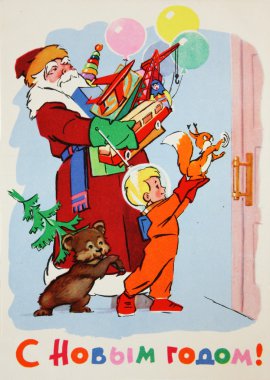 Noel ve yeni yıl için Sovyet kartpostal