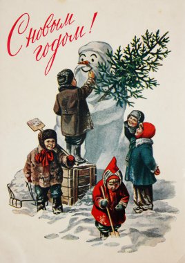 Noel ve yeni yıl için Sovyet kartpostal