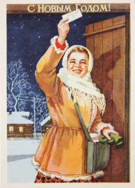Noel ve yeni yıl için Sovyet kartpostal
