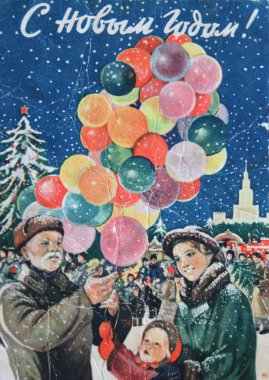 Noel ve yeni yıl için Sovyet kartpostal