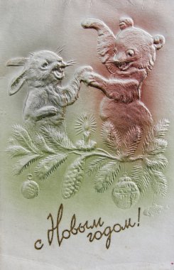 Noel ve yeni yıl için Sovyet kartpostal