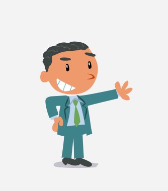 Memnun çizgi film karakteri iş adamı bir şeye işaret ediyor.