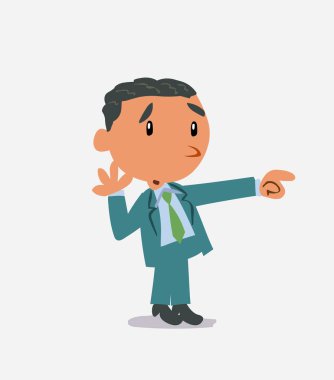 Şaşırmış çizgi film karakteri iş adamının kendi tarafına işaret ediyor.