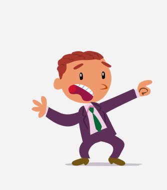 Korkak karikatür karakteri iş adamını işaret ediyor.