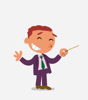 Çizgi film karakteri bir işaretçiyle kenarı işaret ederken komik bir şey söylüyor.