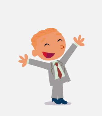 Çizgi film karakteri iş adamı sevinçle bir şey kutluyor.