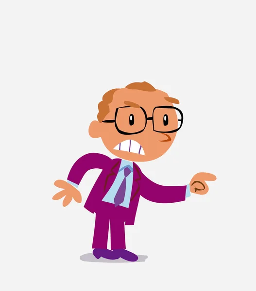 Personagem Desenho Animado Empresário Apontando Algo Agressivamente — Vetor de Stock