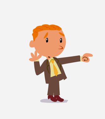 Çizgi film karakteri işadamının öfkeli bir şeye işaret etmesi