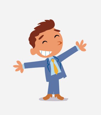 İş adamının çizgi film karakteri çok mutlu kollar açıyor.