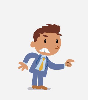 Çizgi film karakteri iş adamının saldırganca bir şey göstermesi