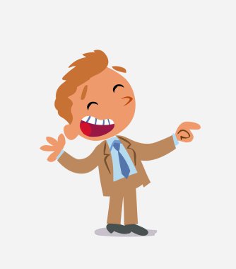 İşadamı çizgi film karakteri işaret ederken gülüyor