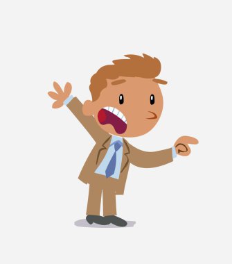 Çizgi film karakteri işadamının öfkeli bir şeye işaret etmesi