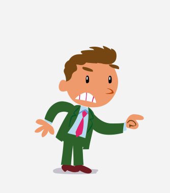 Çizgi film karakteri iş adamının saldırganca bir şey göstermesi