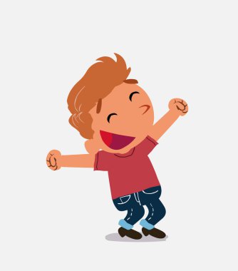 Coşkulu çizgi film karakteri kot giyen küçük çocuk.