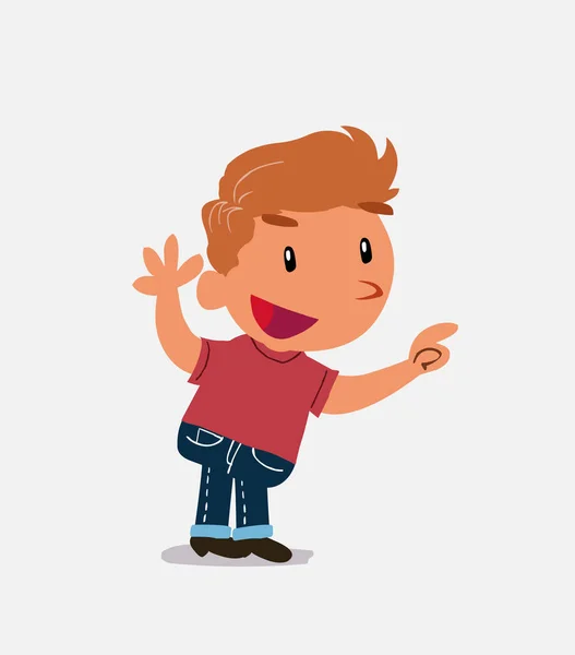 Personaje Dibujos Animados Niño Jeans Señalando Mientras Discute — Vector de stock