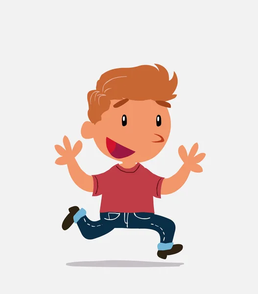 穿着牛仔裤快乐地奔跑的小男孩的卡通人物 — 图库矢量图片